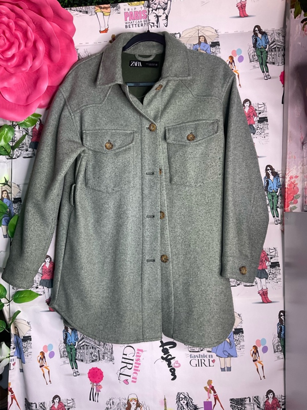 Zara Light Gray Utility Shacket with Button Pockets